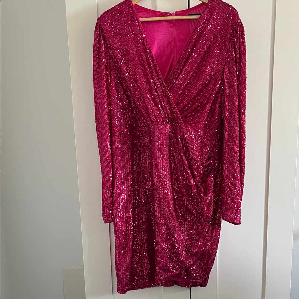 Le Chateau Fuchsia Sequin Long Sleeve Dress